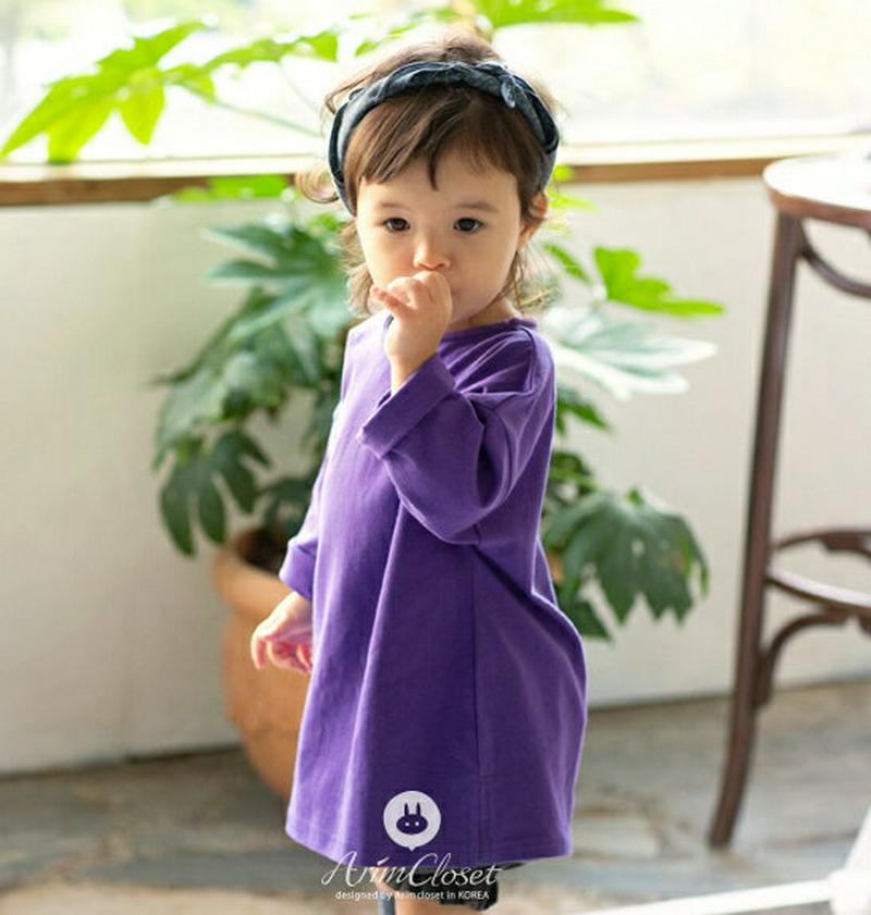 バイオレットカラーオーバーTシャツ・p000373 キッズ【3~8才】【tops】【トップス Tシャツ 無地T 長袖 ロンT ひざ丈 ロング丈 単色 無地 シンプル ベーシック オーバーサイズ ゆったり ビックサイズ ワンピース 女の子 子供 子供服 服】【KIDS】