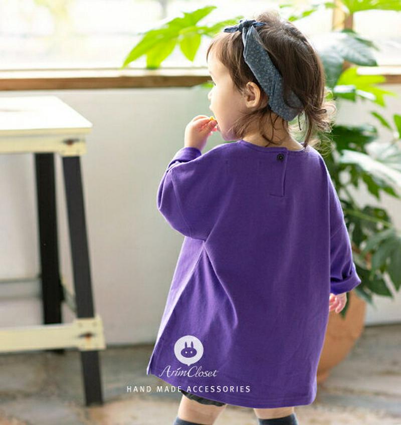 バイオレットカラーオーバーTシャツ・p000373 キッズ【3~8才】【tops】【トップス Tシャツ 無地T 長袖 ロンT ひざ丈 ロング丈 単色 無地 シンプル ベーシック オーバーサイズ ゆったり ビックサイズ ワンピース 女の子 子供 子供服 服】【KIDS】