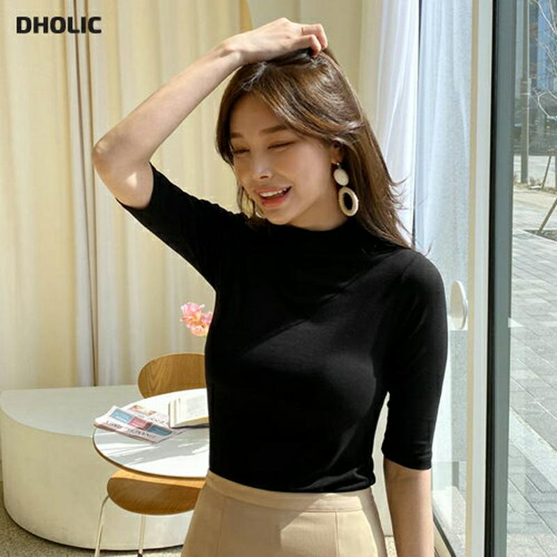 モックネックスリムTシャツ・全3色・t61431 レディース【tops】【トップス Tシャツ 半袖 ハーフスリーブ モックネック
