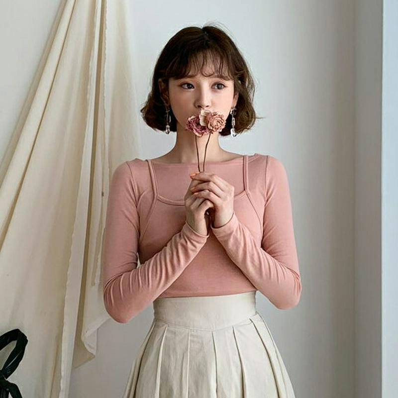 ボートネックTシャツ&スリーブレスSET・全4色・t55143 レディース 【tops】【トップス Tシャツ 長袖 レイヤード 