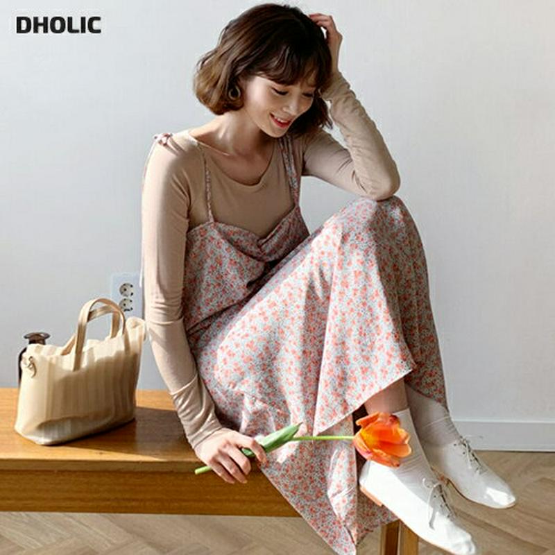 花柄ショルダータイワンピース・全3色・t55140 レディース 【ops】【ワンピース ロング ロング丈 花柄 ストラップ リボ