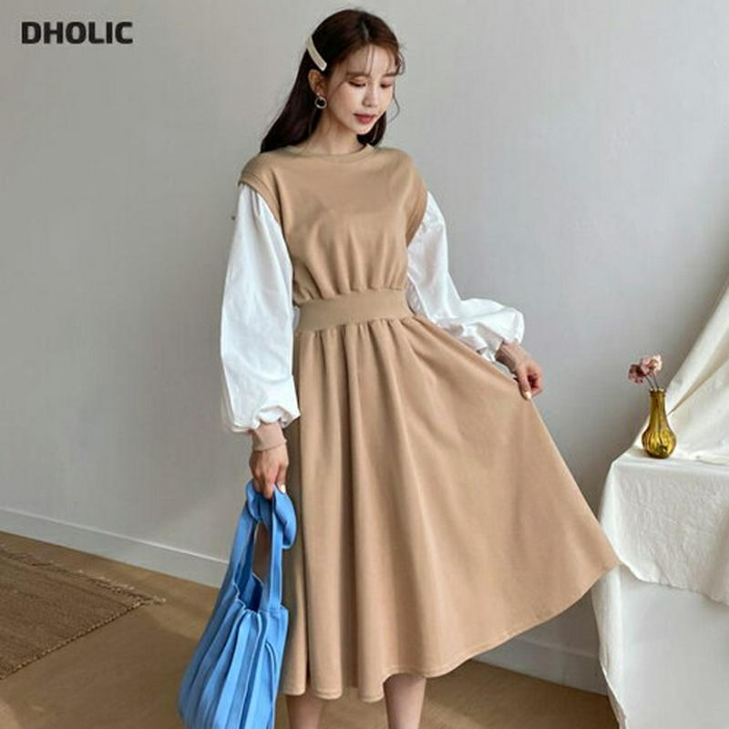 配色スウェットワンピース・全2色・b55139 レディース 【ops】【ワンピース ロング丈 ロング 長袖 切り替え レイヤード