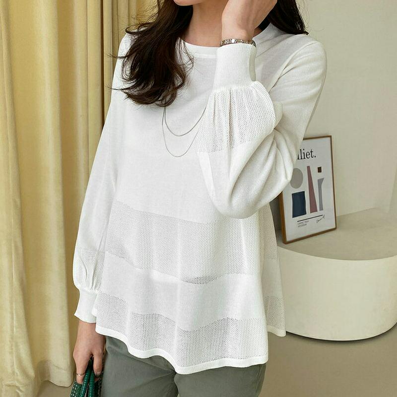 シアーヘムニット・全3色・b61425 レディース【tops】【トップス ニット ニットトップス 長袖 シアー 透け感 パフスリ