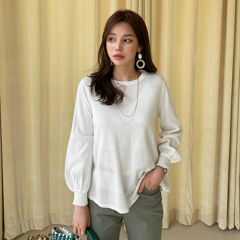 シアーヘムニット・全3色・b61425 レディース【tops】【トップス ニット ニットトップス 長袖 シアー 透け感 パフスリ