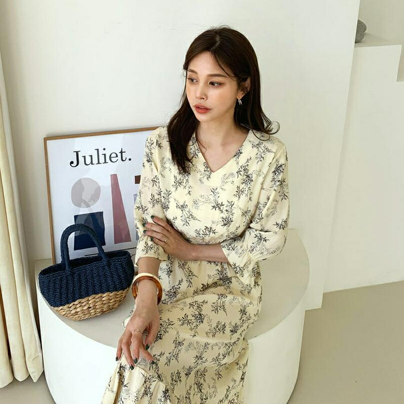 フローラルVネックワンピース・全3色・t61438 レディース【ops】【ワンピース ロング ロングワンピース ひざ下 花柄 フ