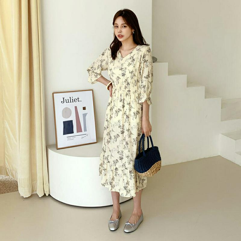 フローラルVネックワンピース・全3色・t61438 レディース【ops】【ワンピース ロング ロングワンピース ひざ下 花柄 フ