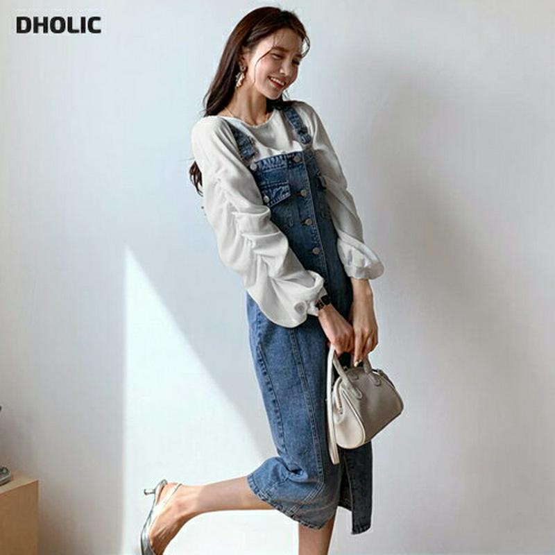 ボタンデニムワンピース・全1色・t55141 レディース 【ops】【ワンピース ミディ丈 ミディ 膝丈 デニム スクエアネック