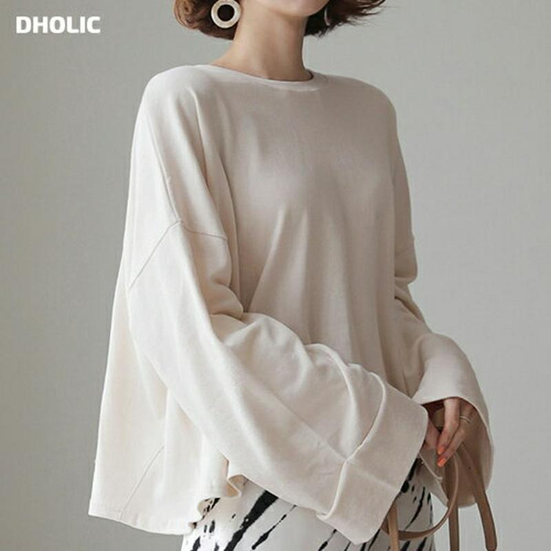 ロールアップスリーブTシャツ・全2色・t58347 レディース 【tops】【トップス Tシャツ 長袖 ワイドスリーブ ロールア