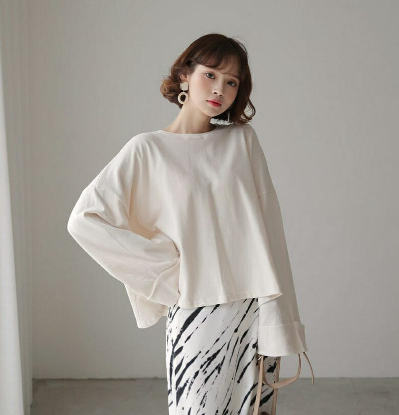 ロールアップスリーブTシャツ・全2色・t58347 レディース 【tops】【トップス Tシャツ 長袖 ワイドスリーブ ロールア