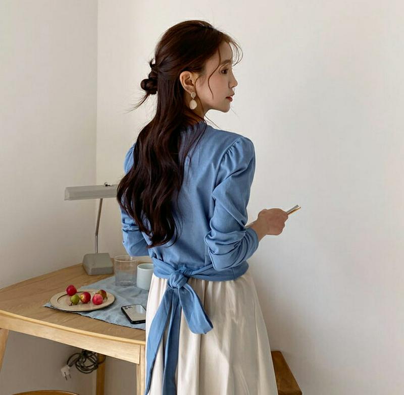 バックリボンTシャツ・全4色・58346 レディース 【tops】【トップス Tシャツ 長袖 クロップド ショート リボン バッ