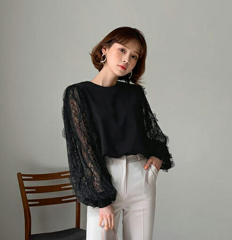 レーススリーブTシャツ・全2色・t58345 レディース 【tops】【トップス Tシャツ ラウンドネック 長袖 レース シース