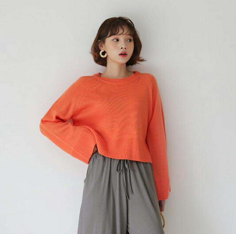 クロップドラグランニット・全4色・b58341 レディース 【tops】【トップス 長袖 クロップド ショート 無地 ニット ラ