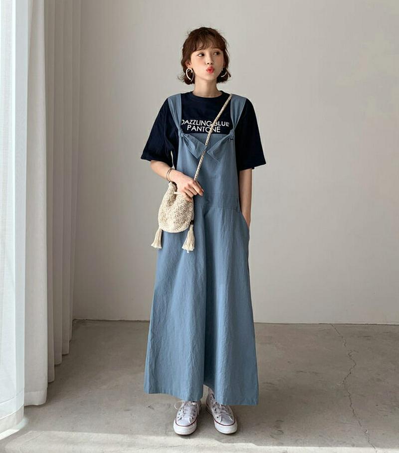 ショルダータイポケットワンピース・全3色・b58349 レディース 【ops】【ワンピース ロング丈 ロング サロペット オール