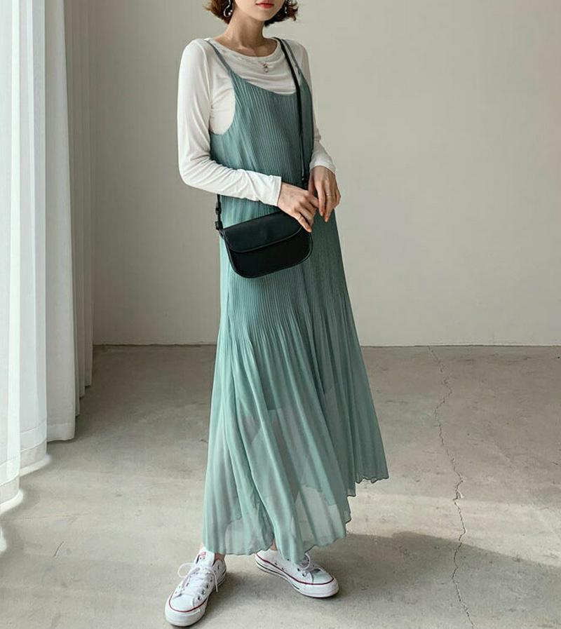 プリーツキャミワンピース・全3色・t58350 レディース 【ops】【ワンピース ロング ロング丈 キャミソール プリーツ レ