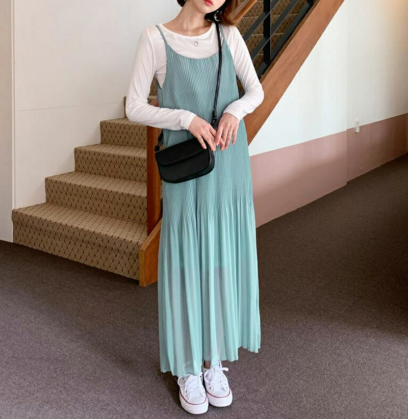 プリーツキャミワンピース・全3色・t58350 レディース 【ops】【ワンピース ロング ロング丈 キャミソール プリーツ レ