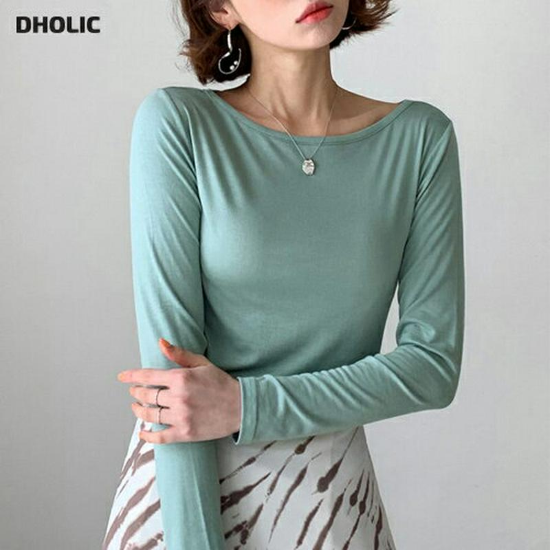 スリムラウンドネックTシャツ・全6色・58344 レディース 【tops】【トップス Tシャツ ボートネック ラウンドネック 長