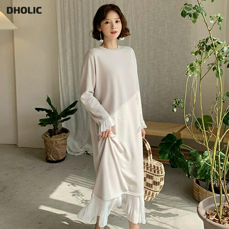 プリーツヘムワンピース・全3色・b58353 レディース 【ops】【ワンピース ロング ロング丈 レイヤード 長袖 フリル プ