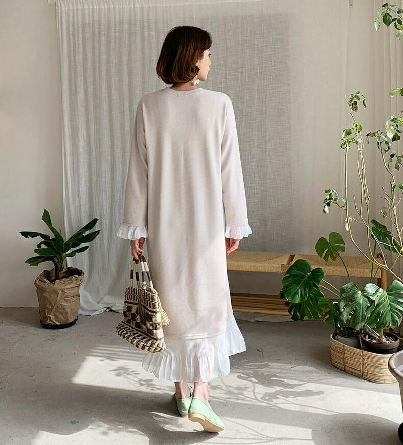 プリーツヘムワンピース・全3色・b58353 レディース 【ops】【ワンピース ロング ロング丈 レイヤード 長袖 フリル プ