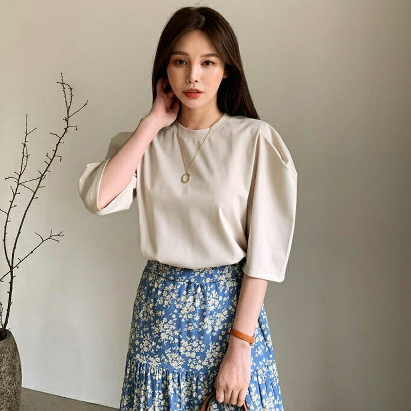 パフスリーブTシャツ・全6色・b61385 レディース【tops】【トップス Tシャツ 半袖 ハーフスリーブ パフスリーブ パフ