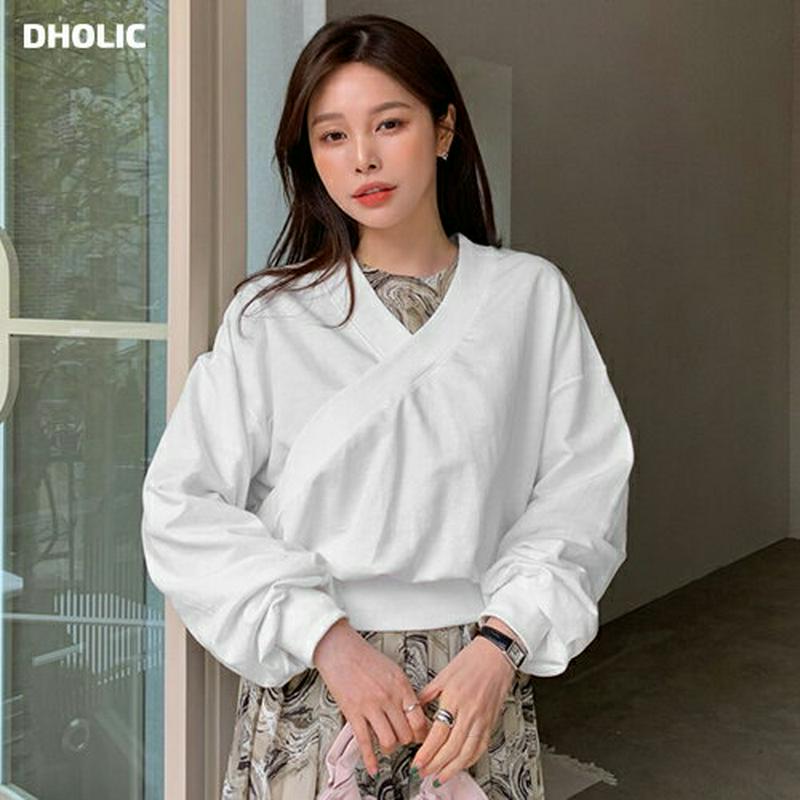 カシュクールスウェット・全5色・b61387 レディース【tops】【トップス スウェット トレーナー 長袖 カシュクール 単色