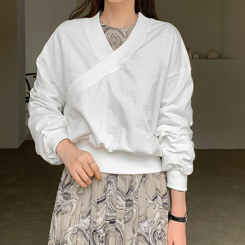 カシュクールスウェット・全5色・b61387 レディース【tops】【トップス スウェット トレーナー 長袖 カシュクール 単色