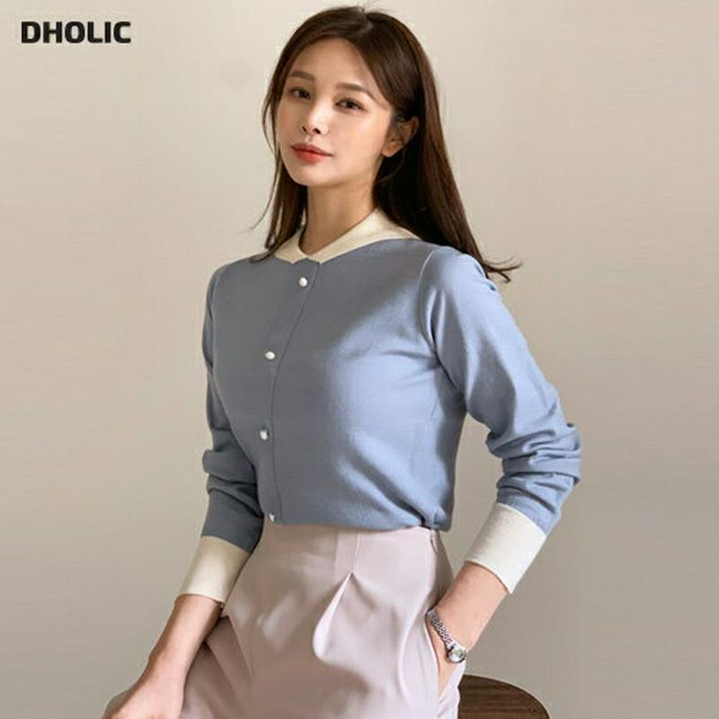 パールボタン配色ニット・全5色・b61394 レディース【tops】【トップス ニット ニットトップス 長袖 配色 パールボタン