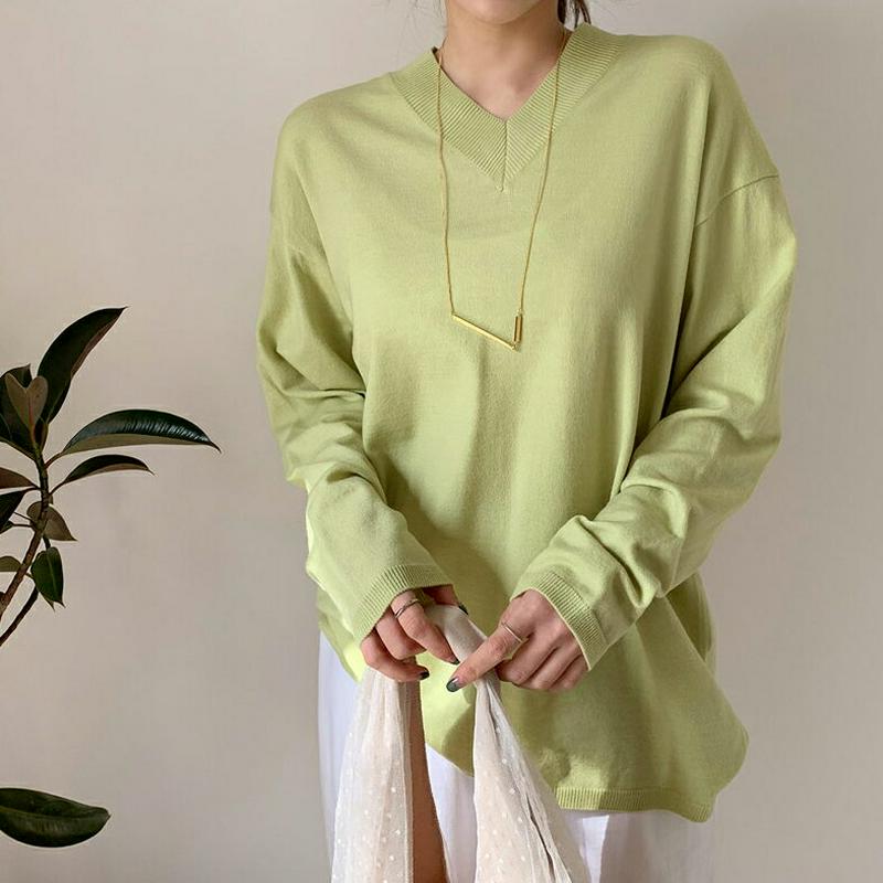 ウール混Vネックニット・全6色・61395 レディース【tops】【トップス ニット ニットトップス Vネック ウール 長袖 単