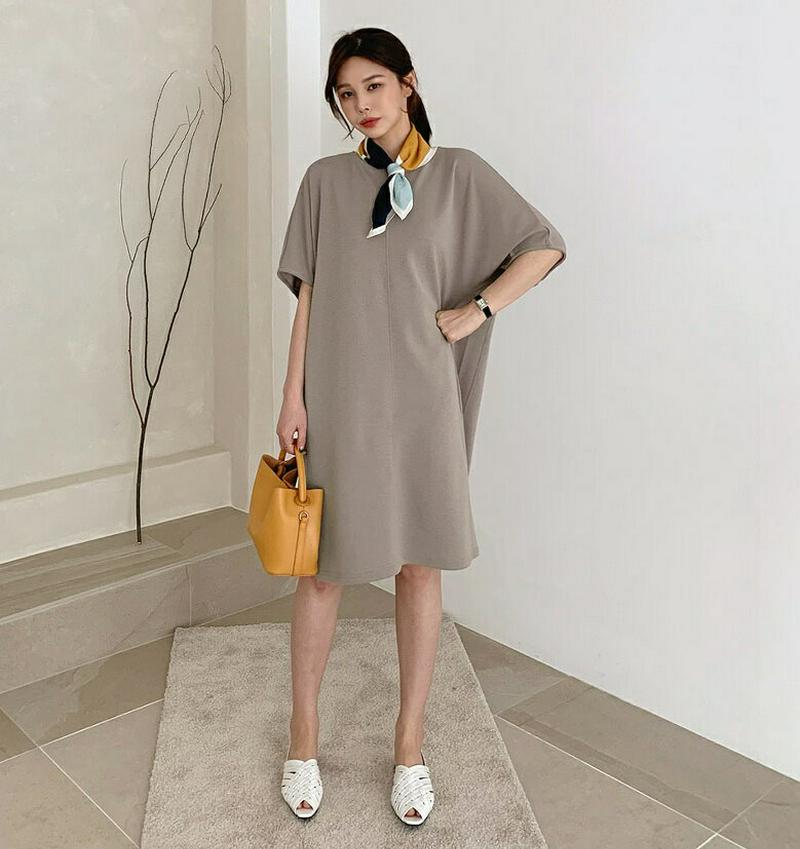 タックスリーブワンピース・全2色・b61399 レディース【ops】【ワンピース ミディ丈　ミディワンピース 半袖 ハーフスリー