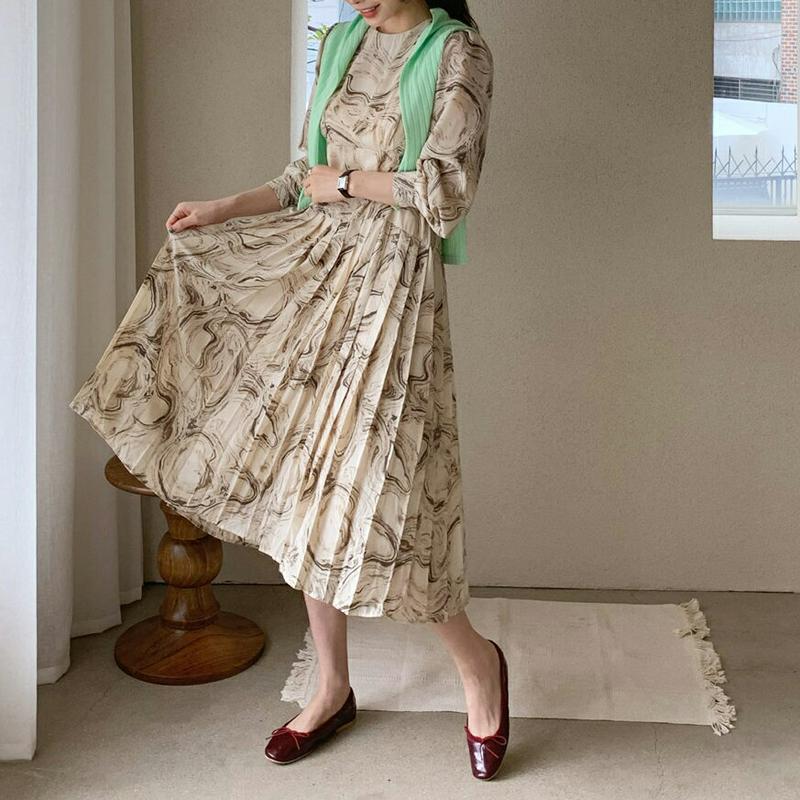 ストラップ付マーブリングワンピース・全2色・61397 レディース【ops】【ワンピース ロング ロングワンピース マーブル マ