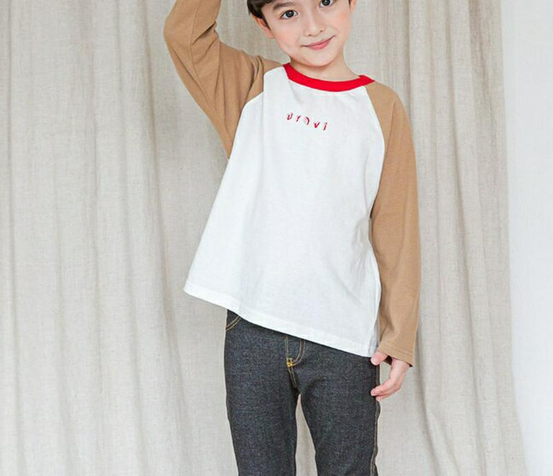 uraviラグランTシャツ p000147 キッズ 【3~8才】【tops】【韓国 ファッション トップス Tシャツ 長袖 ラウンドネック 配色 ロゴ レタリング ゆったり 幼稚園児 女の子 男の子 ユニセックス 男女兼用キッズ 子供 子供用 秋 春】【KIDS】