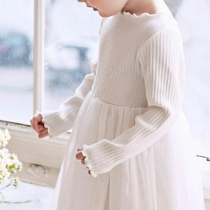 メロウヘム切替チュールワンピース・p000018 キッズ【3~8才】【ops】【ワンピース 長袖 異素材MIX チュール レイヤード風 綿 コットン ベビー 子供服 キッズ ジュニア 子供 こども 女の子 かわいい】【KIDS】