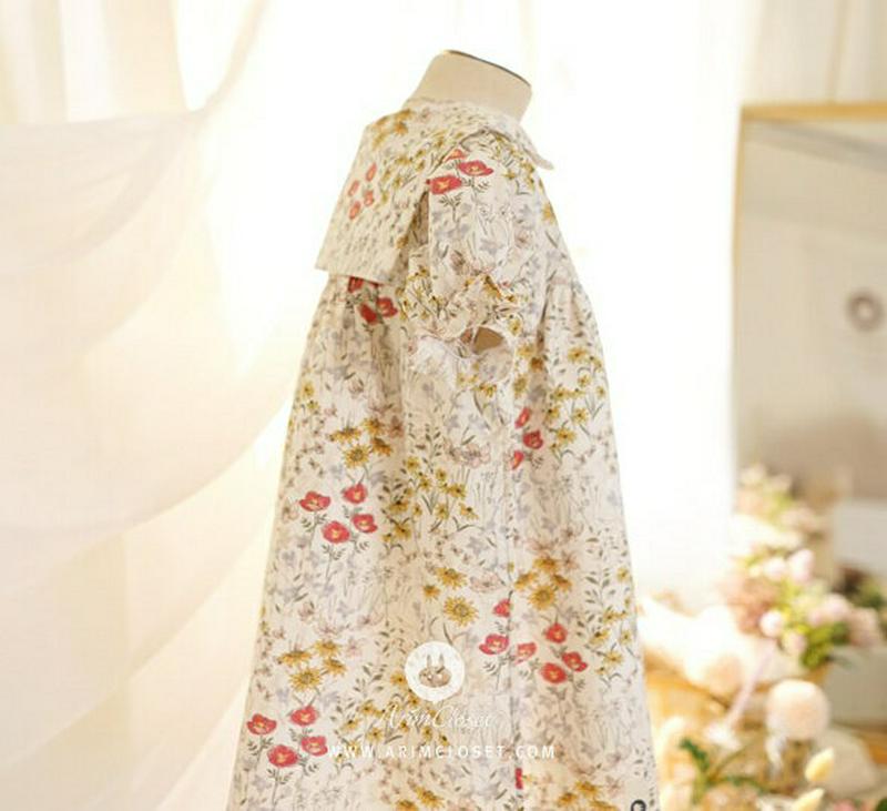 セーラーカラー花柄ワンピース p000075 キッズ 【3~8才】【ops】【韓国 ファッション ワンピース ロングワンピース 花柄 襟 女の子 幼稚園児 可愛い 楽キッズ 子供 子供用 ベビー ベビー服 ベビー用 秋 春】【KIDS】