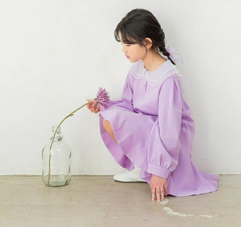 ダブルラウンドカラーワンピース p000239 キッズ 【3~8才】【ops】【韓国 ファッション ワンピース ミディワンピース