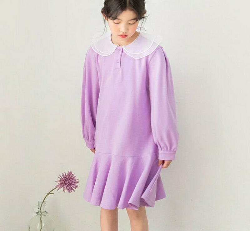 ダブルラウンドカラーワンピース p000239 キッズ 【3~8才】【ops】【韓国 ファッション ワンピース ミディワンピース