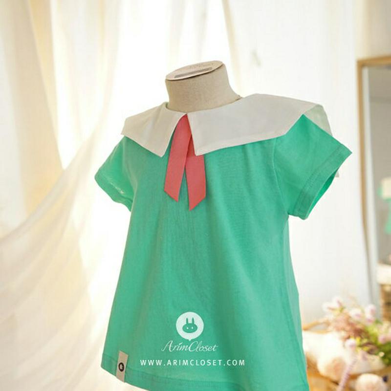 配色セーラーカラーTシャツ・p000052 キッズ【0~2才】【tops】【トップス Tシャツ 半袖 セーラーカラー 配色 綿 コットン ベビー 子供服 キッズ ジュニア 子供 こども 1歳 2歳 女の子 かわいい】【KIDS】