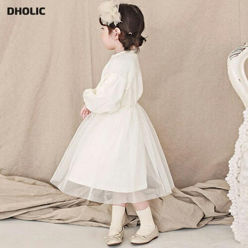 長袖チュールワンピース・p000025 キッズ【0~2才】【ops】【ワンピース 長袖 ラウンドネック チュール チュールワンピース 綿 コットン ベビー 子供服 キッズ ジュニア 子供 こども 1歳 2歳 女の子 かわいい】【KIDS】