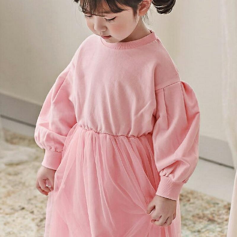 長袖チュールワンピース・p000025 キッズ【0~2才】【ops】【ワンピース 長袖 ラウンドネック チュール チュールワンピース 綿 コットン ベビー 子供服 キッズ ジュニア 子供 こども 1歳 2歳 女の子 かわいい】【KIDS】