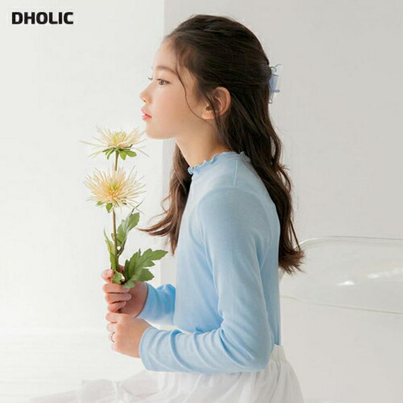 ウェーブハイネックリブTシャツ・p000040 キッズ【3~8才】【tops】【トップス Tシャツ 長袖 フリル フリルネック 