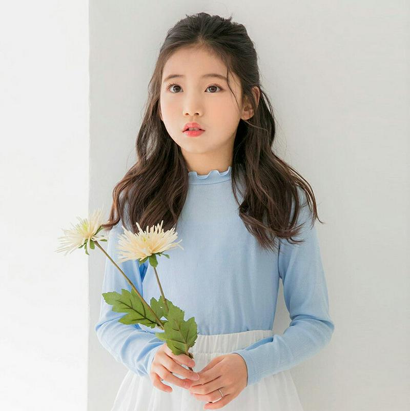 ウェーブハイネックリブTシャツ・p000040 キッズ【3~8才】【tops】【トップス Tシャツ 長袖 フリル フリルネック 