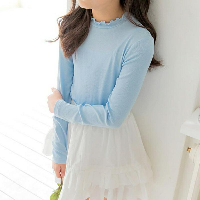 ウェーブハイネックリブTシャツ・p000040 キッズ【3~8才】【tops】【トップス Tシャツ 長袖 フリル フリルネック 