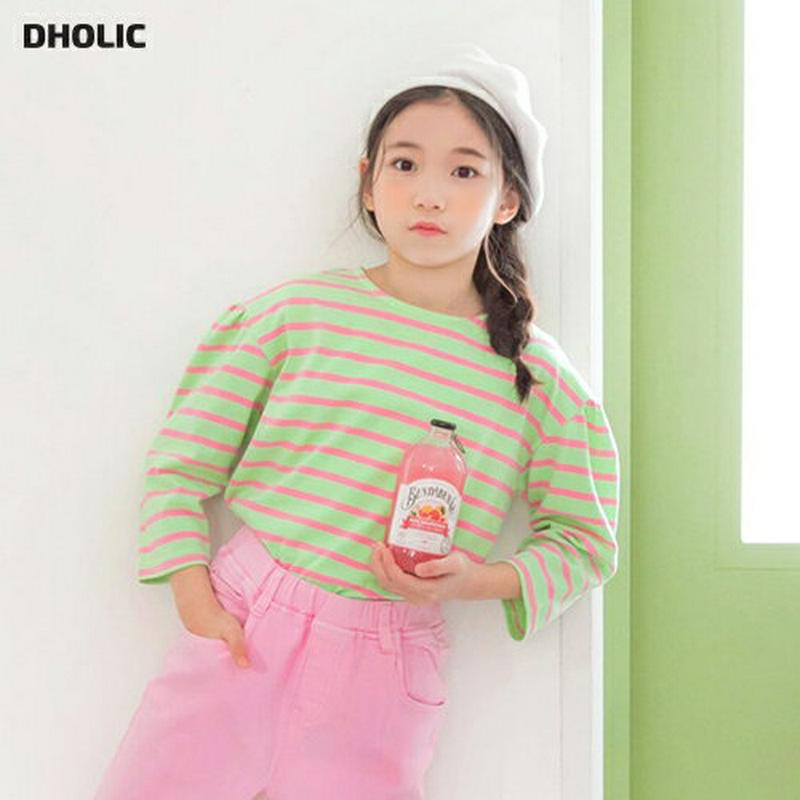 ギャザーショルダーボーダーTシャツ・p000038 キッズ【3~8才】【tops】【トップス Tシャツ ボーダー 柄 七分丈 七