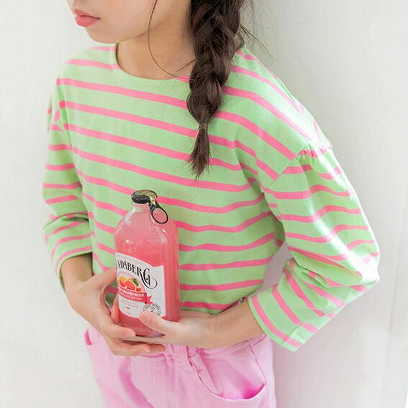 ギャザーショルダーボーダーTシャツ・p000038 キッズ【3~8才】【tops】【トップス Tシャツ ボーダー 柄 七分丈 七