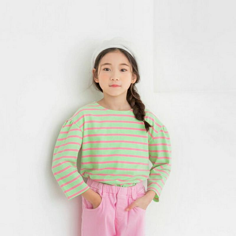 ギャザーショルダーボーダーTシャツ・p000038 キッズ【3~8才】【tops】【トップス Tシャツ ボーダー 柄 七分丈 七