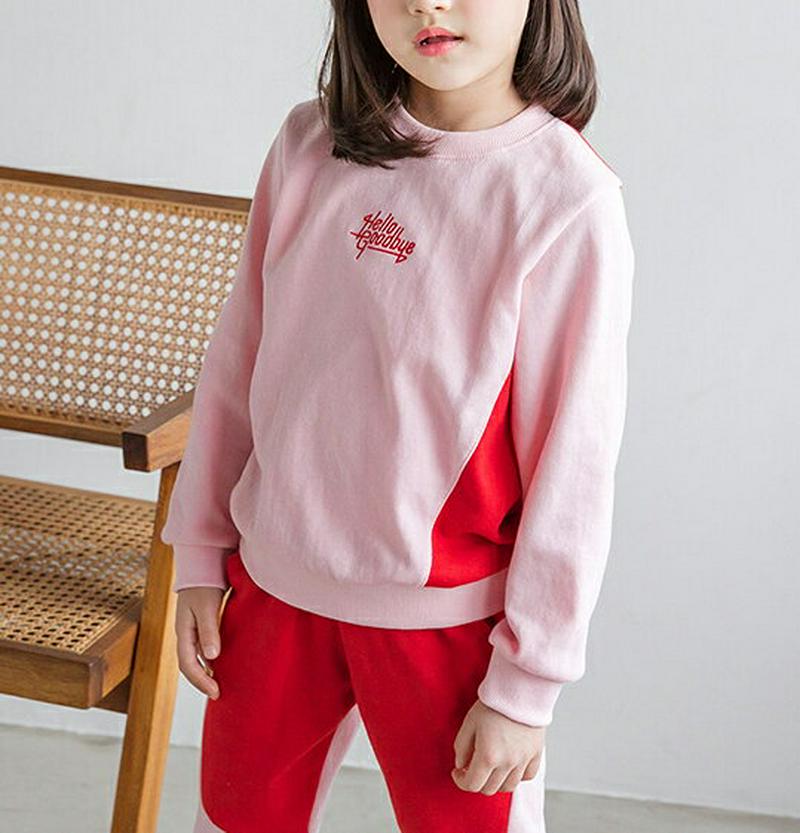 カラーブロックスウェット・p000145 キッズ【3~8才】【tops】【トップス スウェット 長袖 ラウンドネック カラーブロック 綿 コットン カジュアル 子供服 キッズ ジュニア 子供 こども 女の子 男の子】【KIDS】