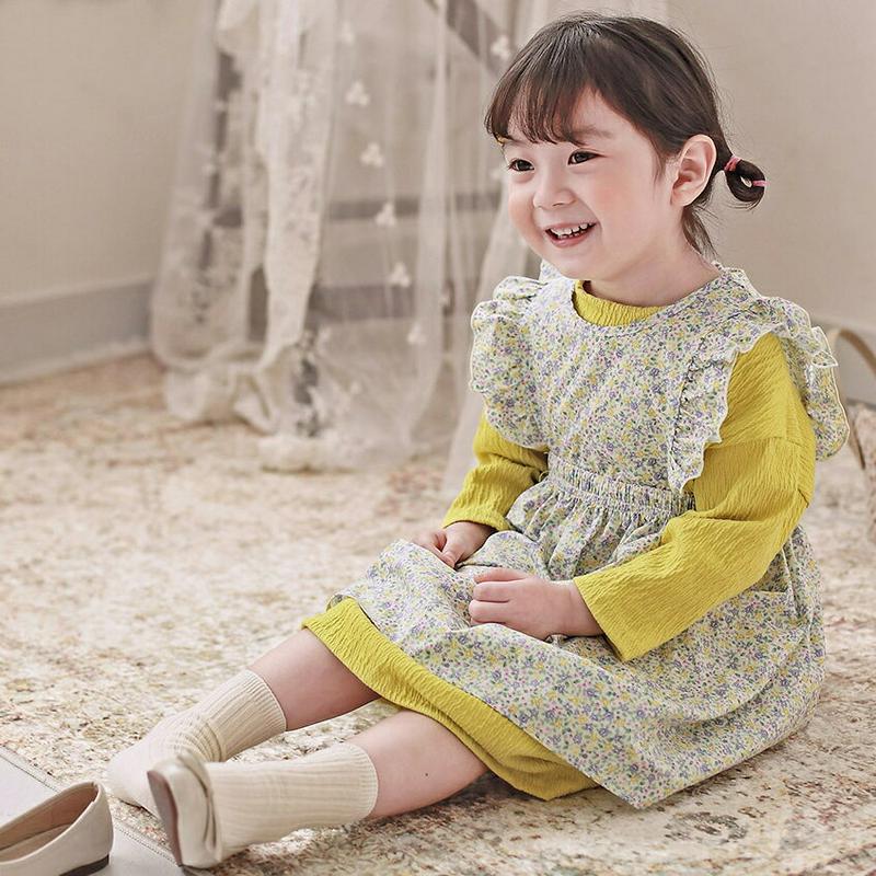 袖フリル花柄ワンピース・p000022 キッズ【3~8才】【ops】【ワンピース ミディ丈 ミディワンピース スリーブレス ノースリーブ 花柄 フラワー 小花柄 フリル 袖コンシャス 可愛い かわいい 女の子 子供 こども 子供服 こども服 春 秋】【KIDS】