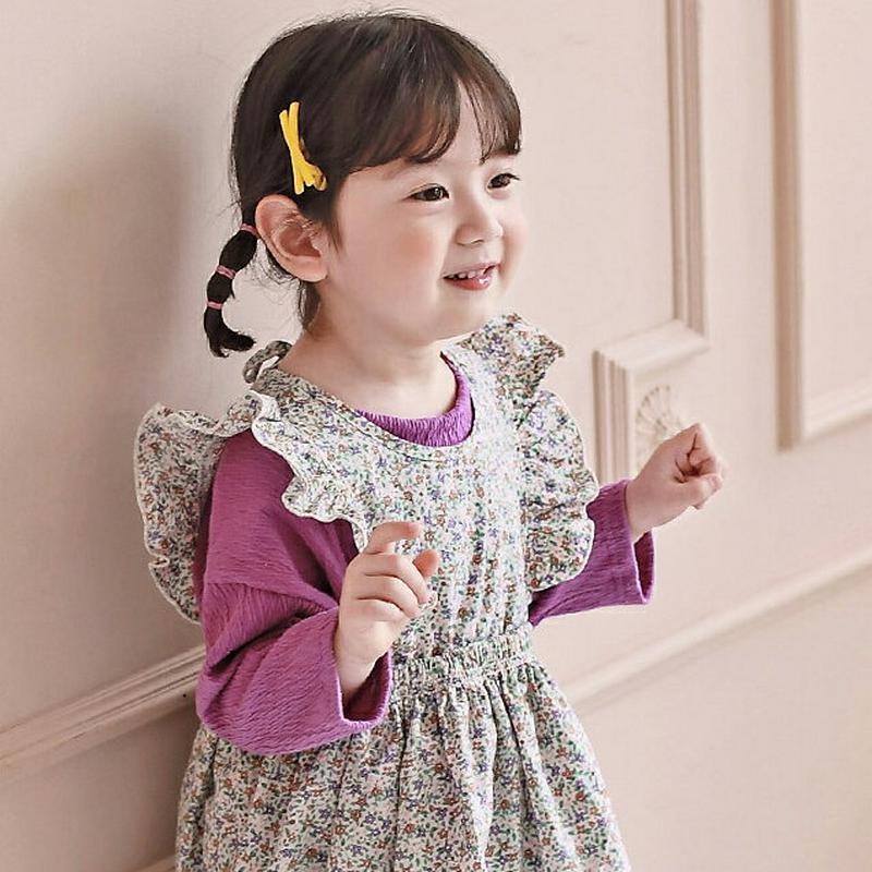 袖フリル花柄ワンピース・p000022 キッズ【3~8才】【ops】【ワンピース ミディ丈 ミディワンピース スリーブレス ノースリーブ 花柄 フラワー 小花柄 フリル 袖コンシャス 可愛い かわいい 女の子 子供 こども 子供服 こども服 春 秋】【KIDS】