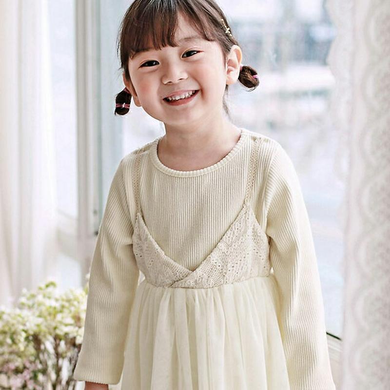 チュールキャミワンピース・p000014 キッズ【3~8才】【ops】【ワンピース 長袖 ラウンドネック チュール レイヤード風