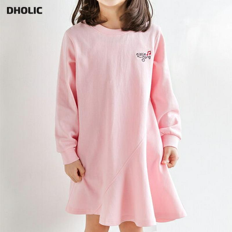 Little Songフレアワンピース・p000149 キッズ【3~8才】【ops】【ワンピース 長袖 ラウンドネック フレアワンピース フレア 綿 コットン カジュアル かわいい 子供服 キッズ ジュニア 子供 こども 女の子】【KIDS】