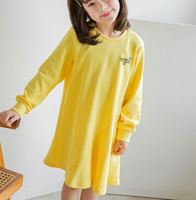 Little Songフレアワンピース・p000149 キッズ【3~8才】【ops】【ワンピース 長袖 ラウンドネック フレアワンピース フレア 綿 コットン カジュアル かわいい 子供服 キッズ ジュニア 子供 こども 女の子】【KIDS】