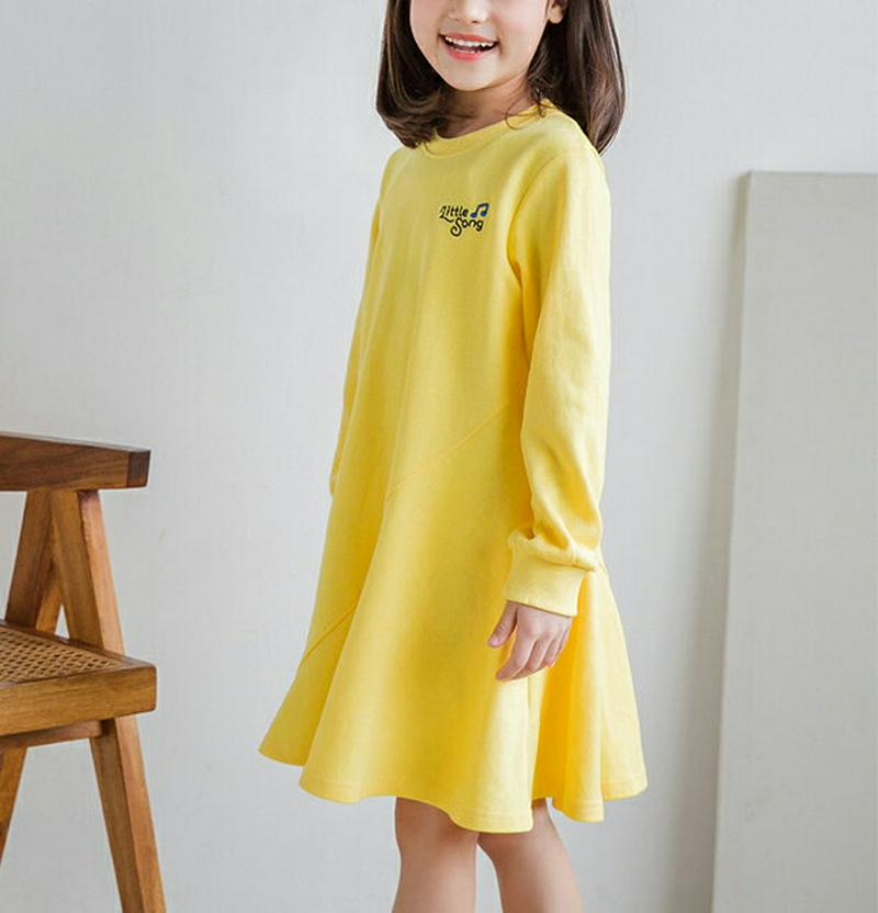 Little Songフレアワンピース・p000149 キッズ【3~8才】【ops】【ワンピース 長袖 ラウンドネック フレアワンピース フレア 綿 コットン カジュアル かわいい 子供服 キッズ ジュニア 子供 こども 女の子】【KIDS】